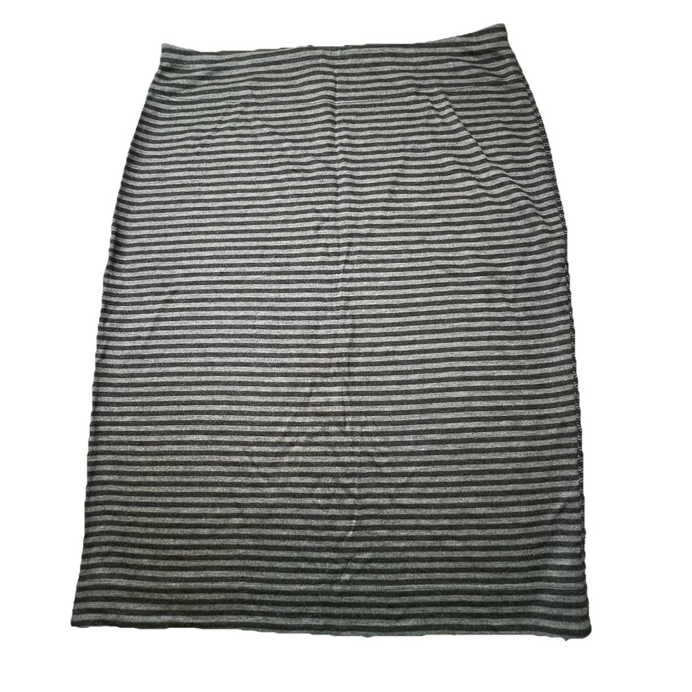 Eileen Fisher Reversible Modal Nylon Blend  Knit Stripe Pencil Skirt Gray Medium